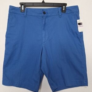 Izod (NEW) Classic Fit Saltwater Stretch Chino Flat Front Blue Shorts Size 32